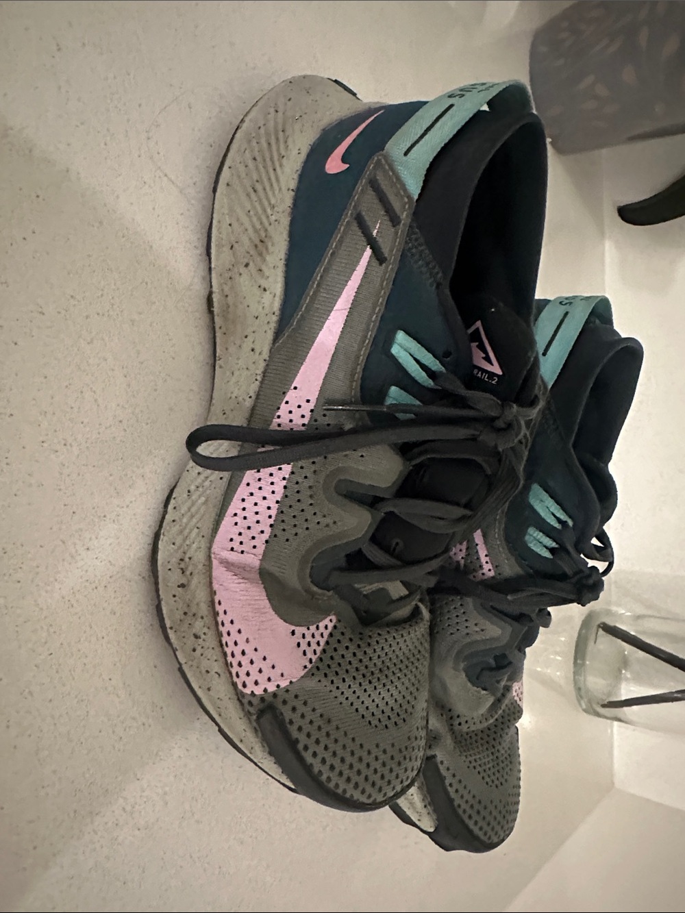 Nike Women's Olive Gray and Pink Athletic Trainers